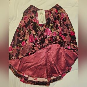 Joyfolie Floral Velvet Skirt - Pink and Black